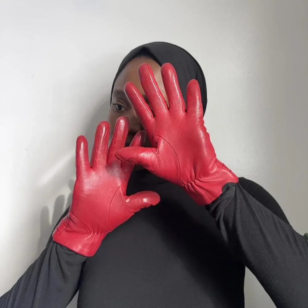 Vintage Echo Cherry Red‎ Genuine Leather Gloves size M